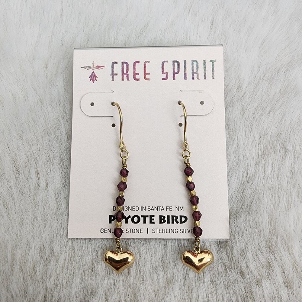 Peyote Bird Free Spirit Heart Charm Hook Earrings - Gold & Purple NEW